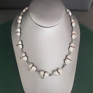 Mens Iced Broken Heart Breaker Silver Tone & Cubic Zirconia Necklace Unsigned